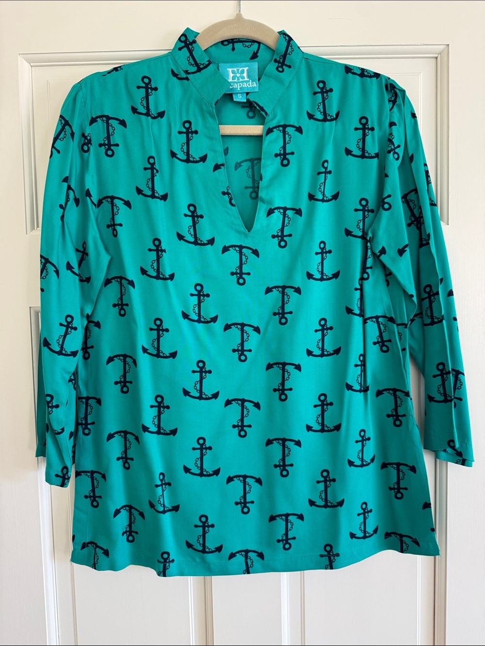 Escapada Teal Tunic with Navy Anchor Print